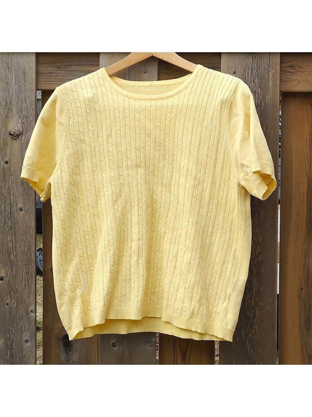 Ladies Women's Size Large Yellow Cable Knit Jumper Crew Neck Pullover Sweater